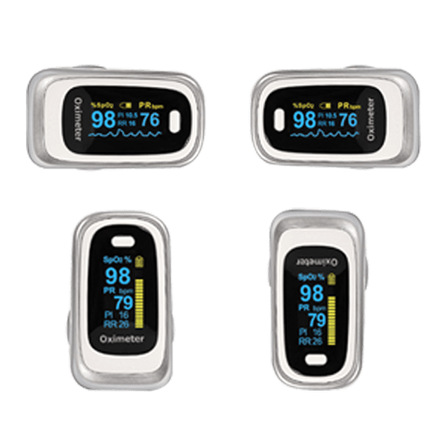 Finger pulse oximeter is a small, non-invasive device used to measure the oxygen saturation (SpO2) in blood. It works by shining light through the fingertip and measuring how much light pass through.