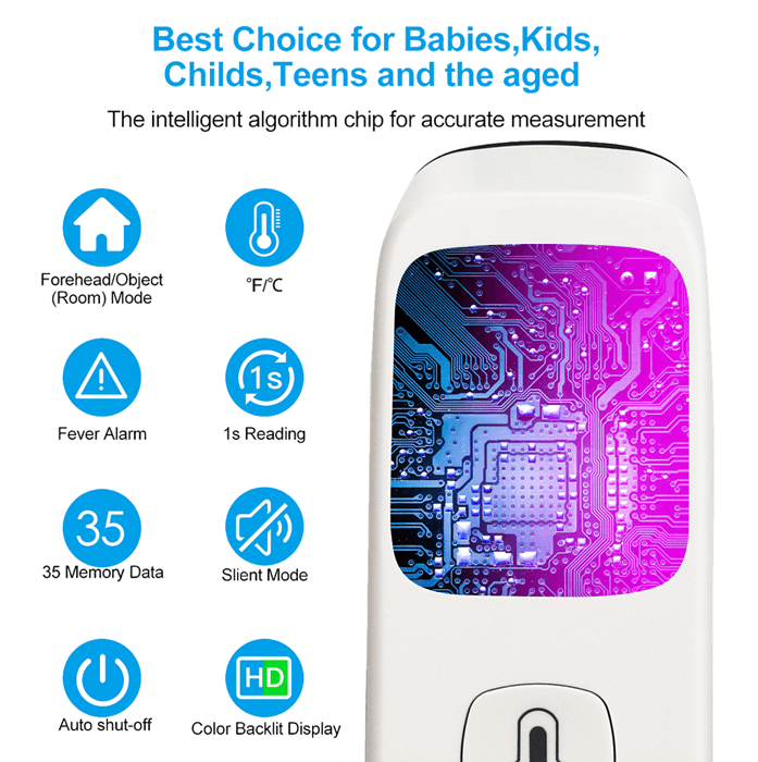 The infrared thermal radiation of the human body is focused on the infrared thermometers, which converts the radiation power into an electrical signal that can be displayed in ℃ or ℉.